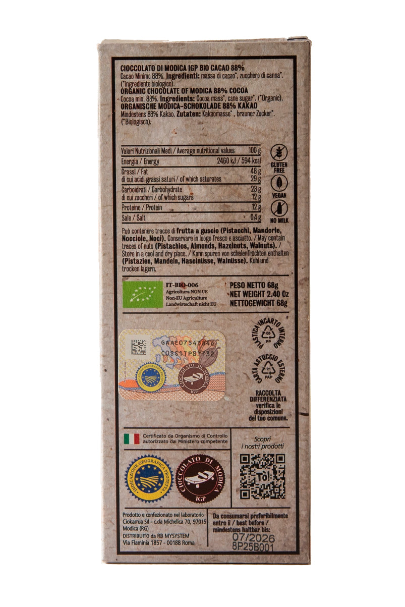 Cioccolato di Modica IGP BIO - Cacao 88%