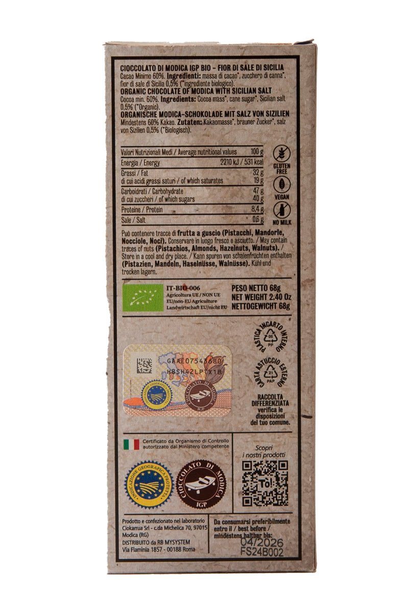 Cioccolato di Modica IGP BIO - fior di Sale di Sicilia