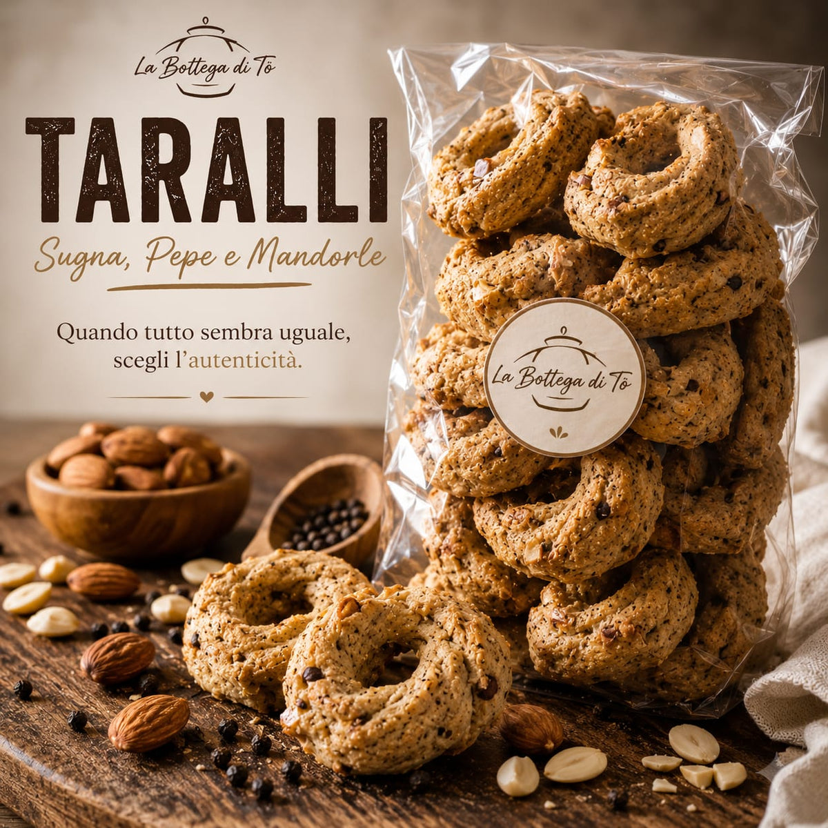 Taralli Sugna, Pepe e Mandorle – 300g