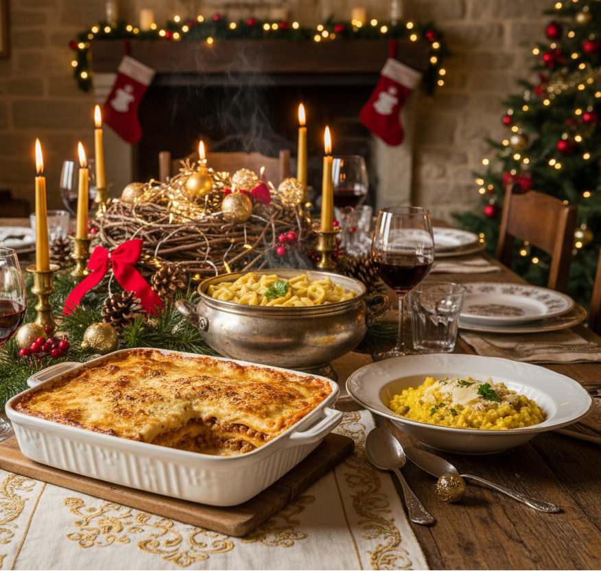 Pranzo di Natale con lasagne e primi piatti