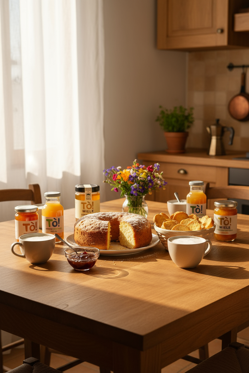 Tavola imbandita per colazione con prodotti Tò!